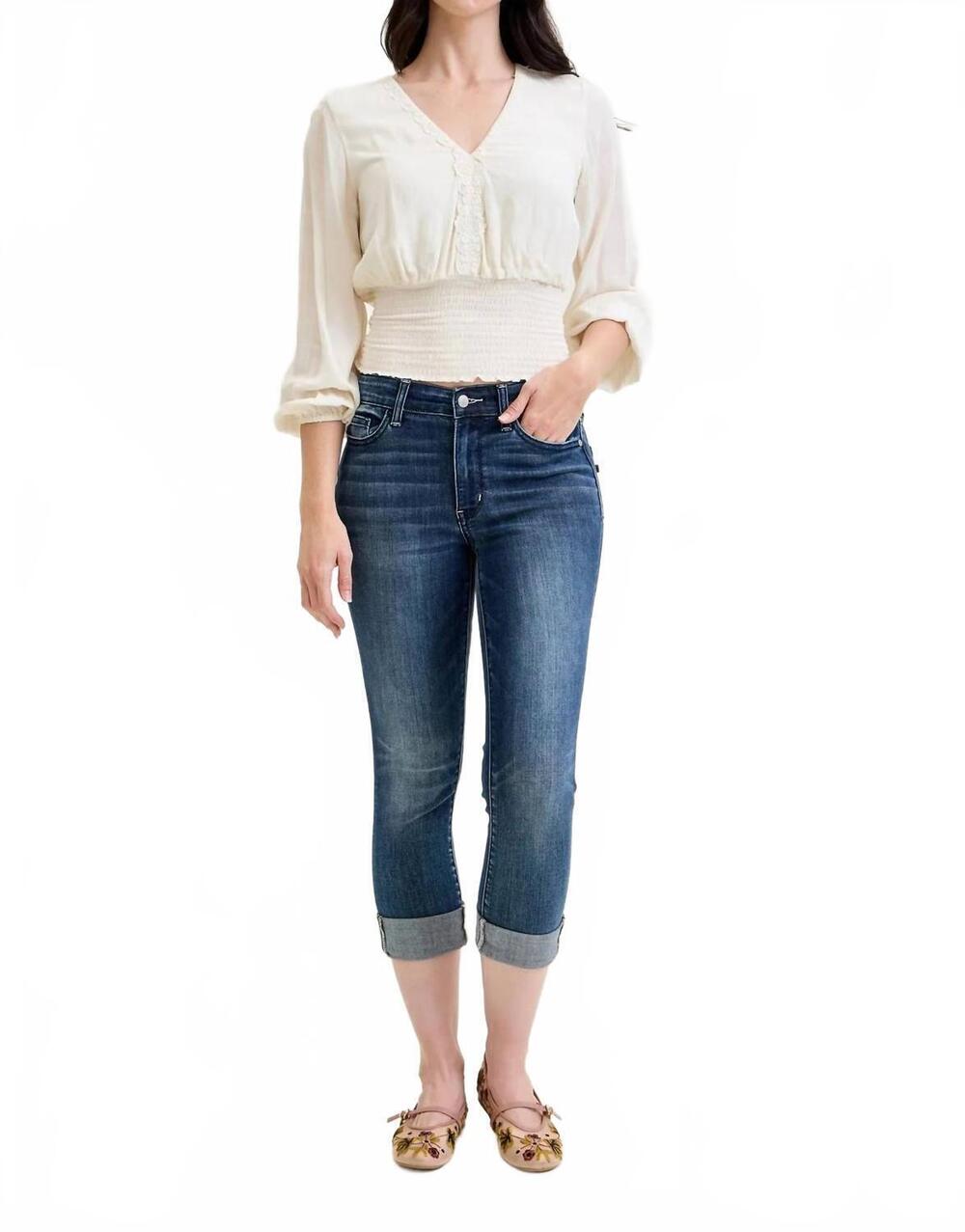 NEW JUDY BLUE melanie cuffed capri jeans in dark wash